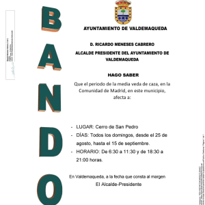 Bando: fechas periodo de media veda de caza en el municipio